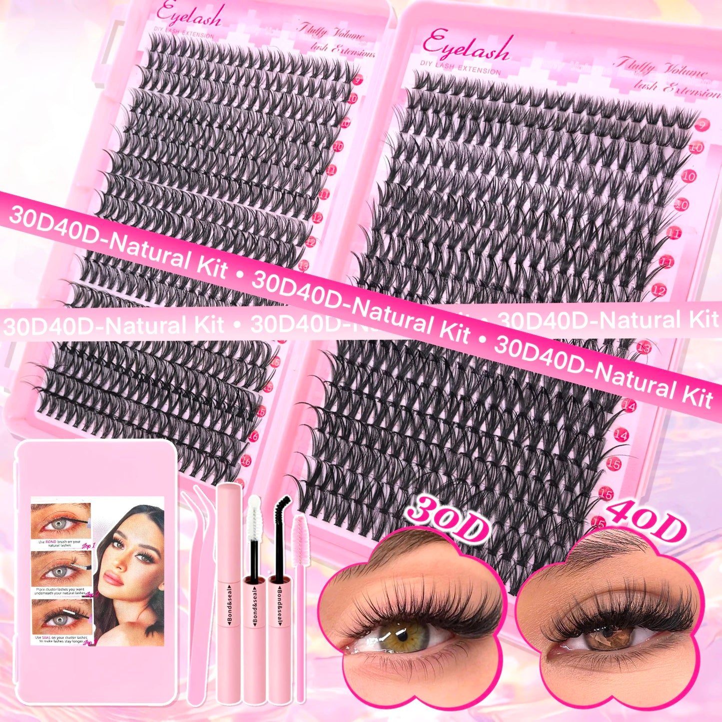 Kit de Extensão de Cílios DIY – 720 Peças com Clusters Individuais, Cola e Selante