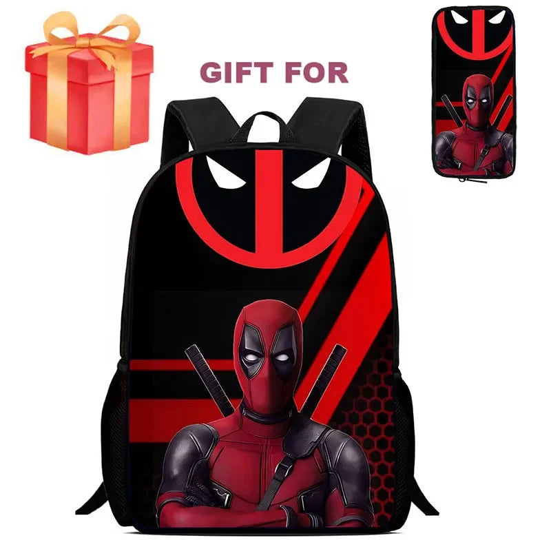 Mochila Infantil Deadpool & Wolverine com Estojo – Conjunto 2 Peças, Durável para Escola e Jardim de Infância