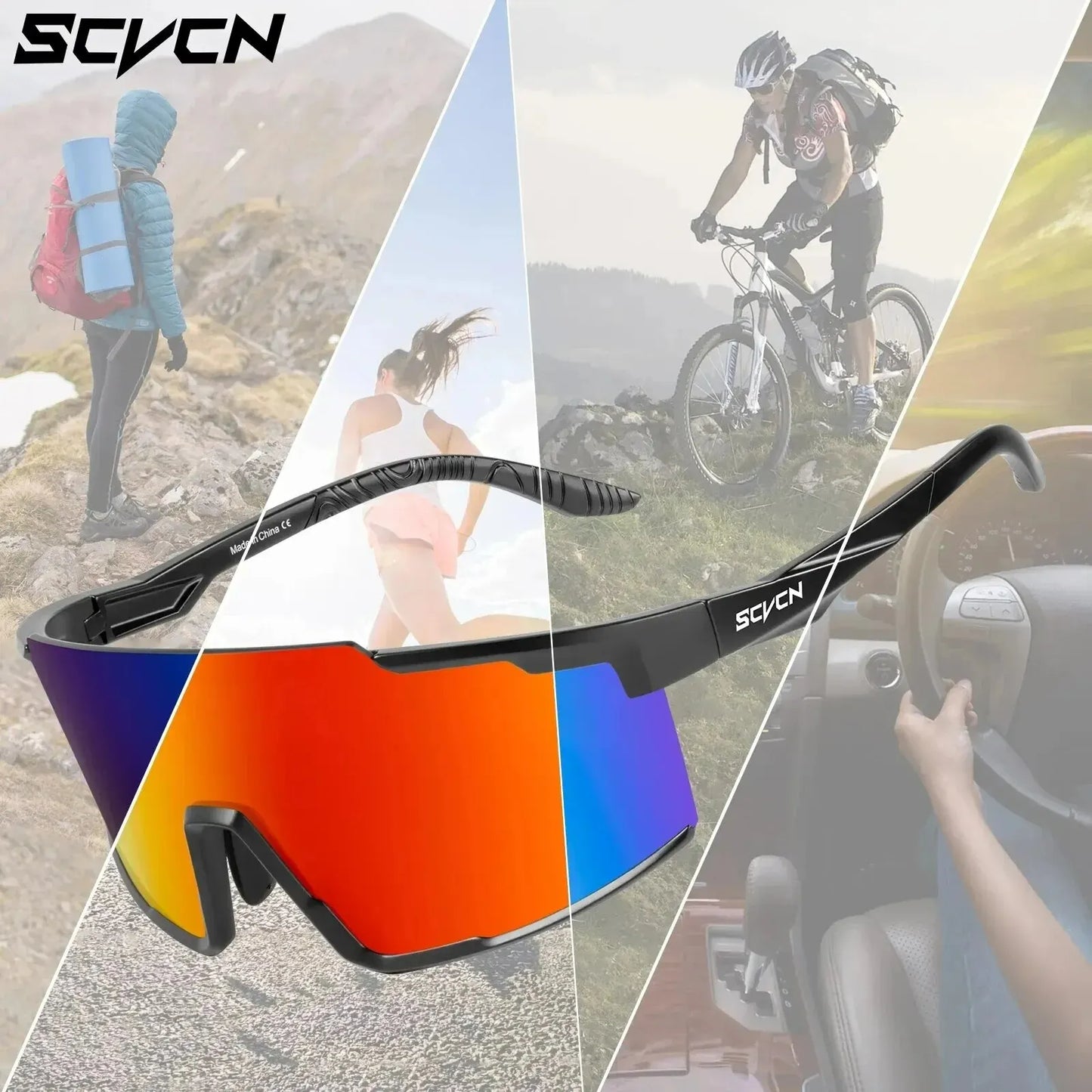 Óculos de Ciclismo SCVCN UV400 – Esportivos, Polarizados e Resistentes, Ideais para Mountain Bike, Estrada e Atividades ao Ar Livre