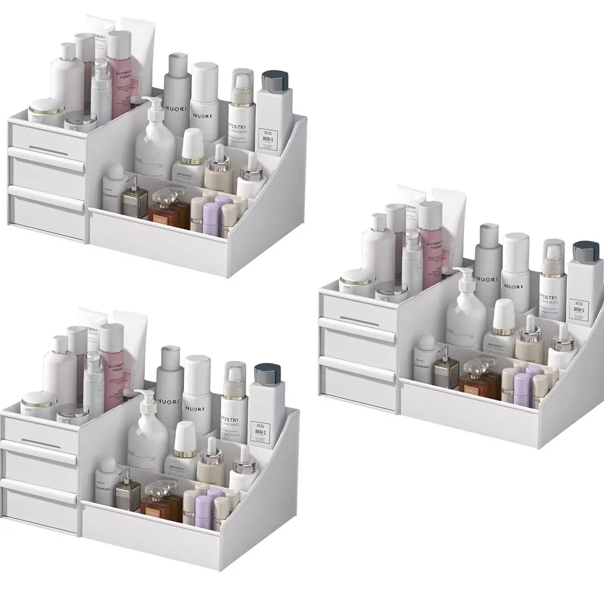 Caixa Organizadora Branca em Plástico – Ideal para Maquiagem, Cosméticos e Skincare na Penteadeira ou Escrivaninha