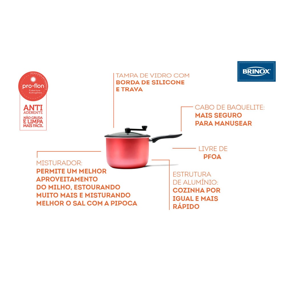 Pipoqueira Brinox Pic Poc Alumínio 20x14,5cm 4,2L Antiaderente – Pipoca Crocante do Seu Jeito