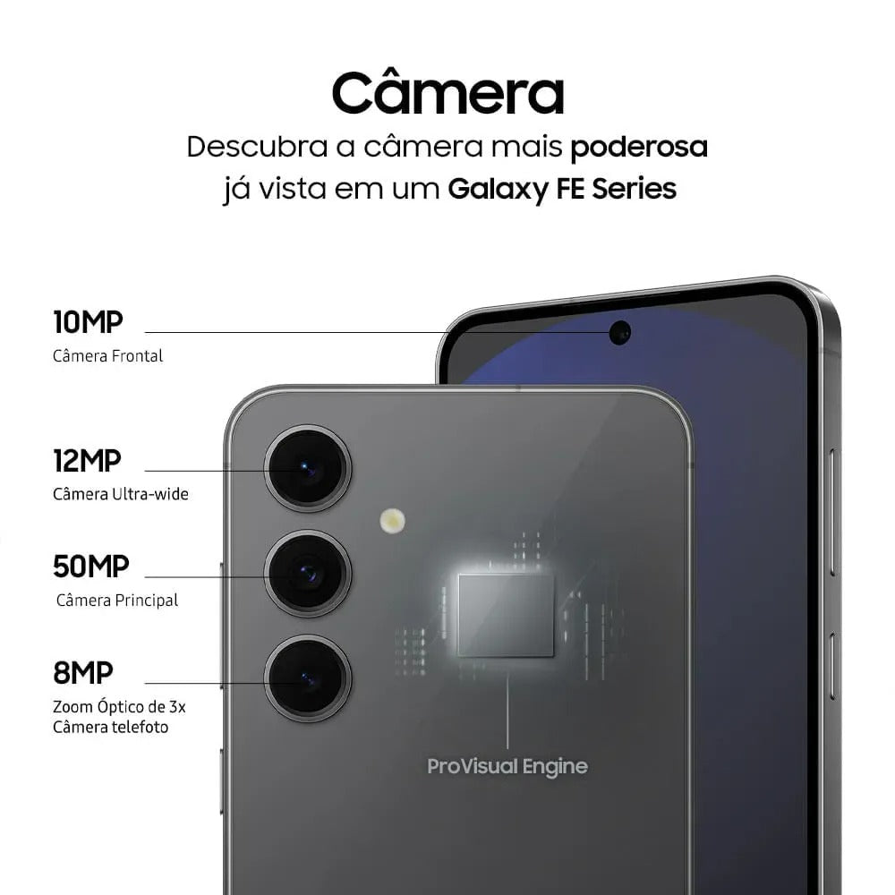 Samsung Galaxy S24 FE 5G Grafite – 256GB, 8GB RAM, Câmera Tripla 50MP + Selfie 10MP