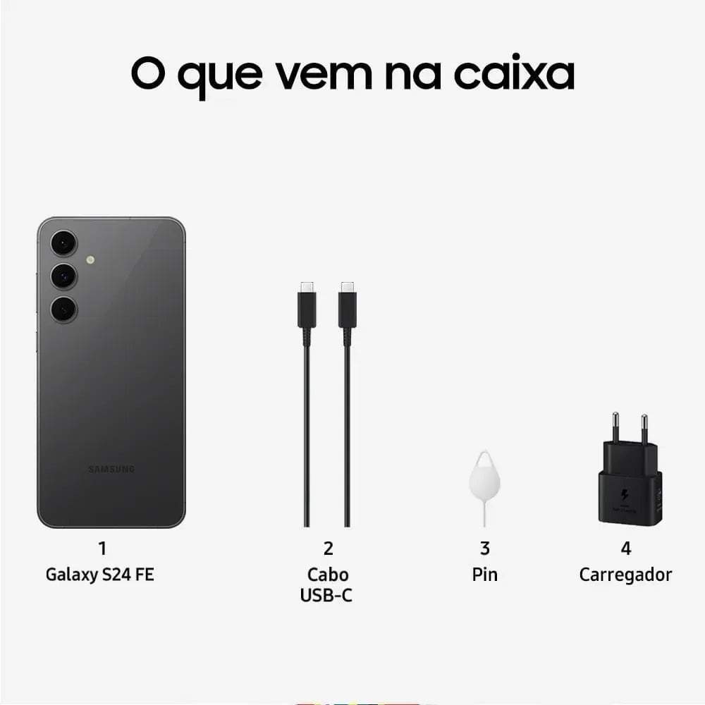 Samsung Galaxy S24 FE 5G Grafite – 256GB, 8GB RAM, Câmera Tripla 50MP + Selfie 10MP