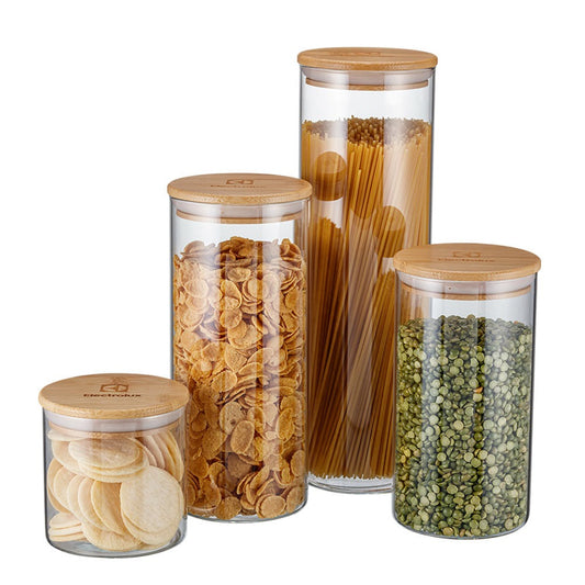 Jogo de Potes Electrolux em Vidro com Tampa de Bambu 4 Peças – Organização e Elegância na Sua Cozinha