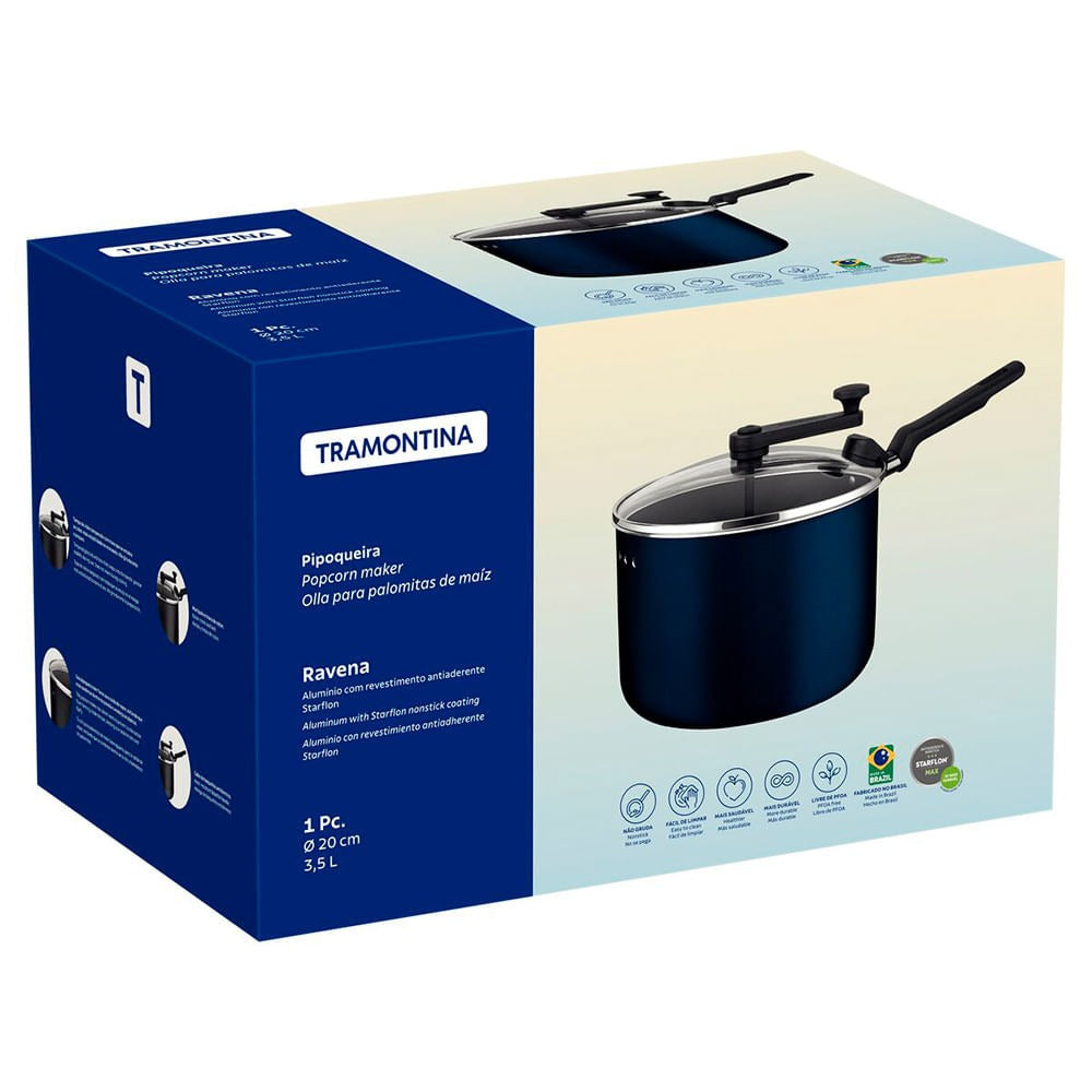 Pipoqueira Tramontina Ravena Alumínio 20cm 3,5L Antiaderente – Pipocas Sequinhas e Crocantes