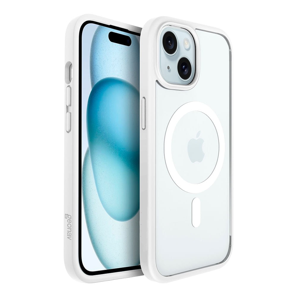 Capa Anti-Impacto Geonav Impact Pro para iPhone 15 – TPU e Policarbonato Branco, Compatível com MagSafe