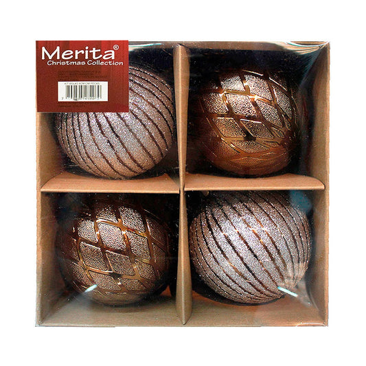 Bolas de Natal Merita 8cm Decoradas Marrom e Dourado 4 Unidades – Elegância e Brilho para Sua Decoração