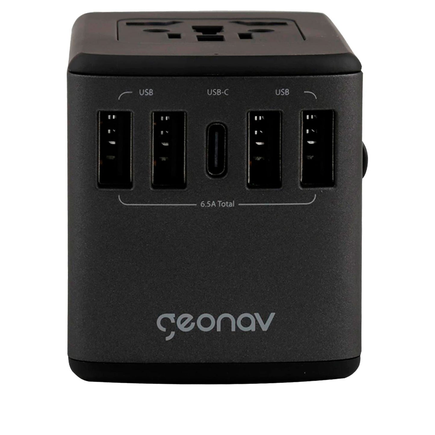 Carregador Universal Geonav com Adaptadores de Viagem – 4 USB + 1 USB-C, Preto