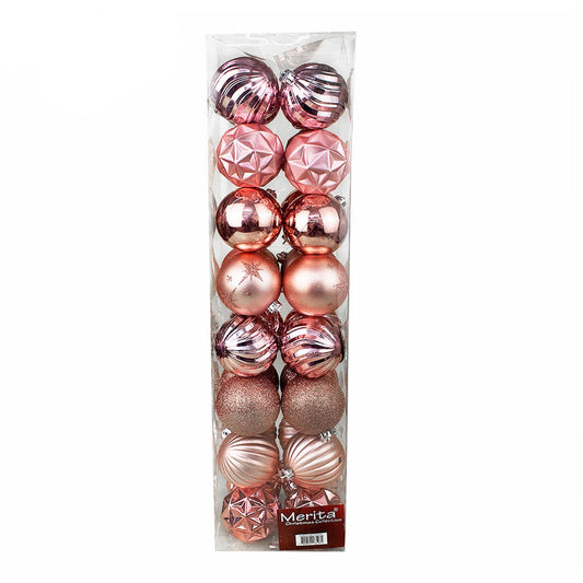 Kit 32 Bolas de Natal Decoradas Rosa 8cm – Merita CDA-1261 | Beleza e Sofisticação para sua Árvore de Natal