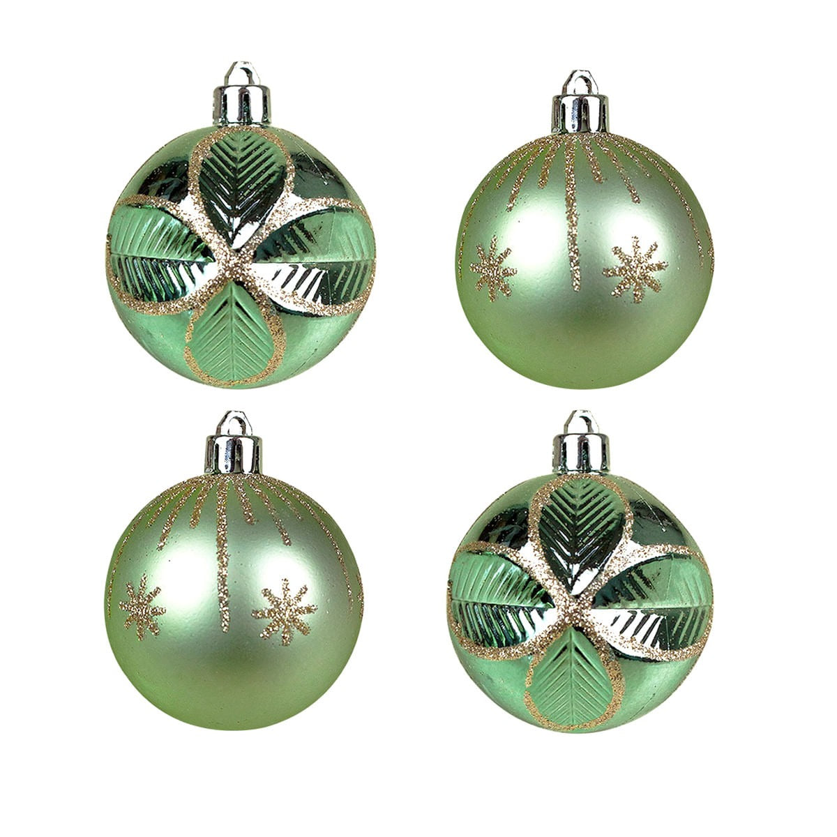 Bolas de Natal Merita 6cm Decoradas Verde e Dourado 4 Unidades – Estilo e Sofisticação para Sua Decoração