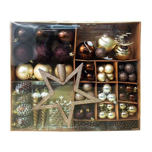 Kit de Enfeites Natalinos Merita 90 Peças – Completo com Bolas Flocos de Neve e Ponteira Estrela