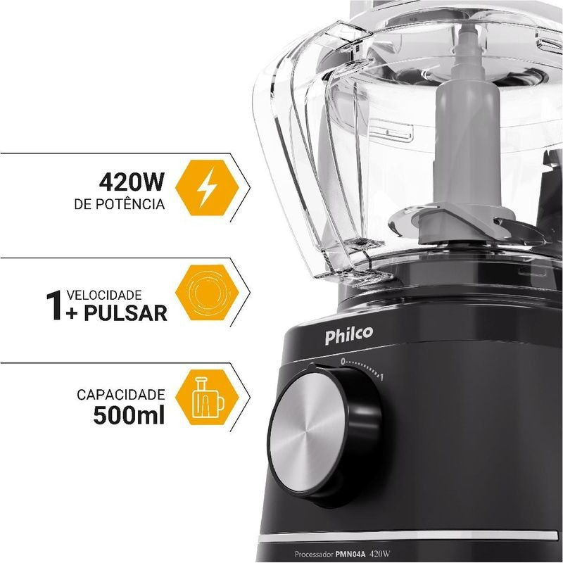 Processador Philco PMN04A 420W, Jarra 500ml, 1 Velocidade + Pulsar, Preto – SEG IMPORTS