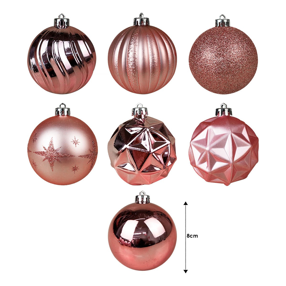 Kit 32 Bolas de Natal Decoradas Rosa 8cm – Merita CDA-1261 | Beleza e Sofisticação para sua Árvore de Natal