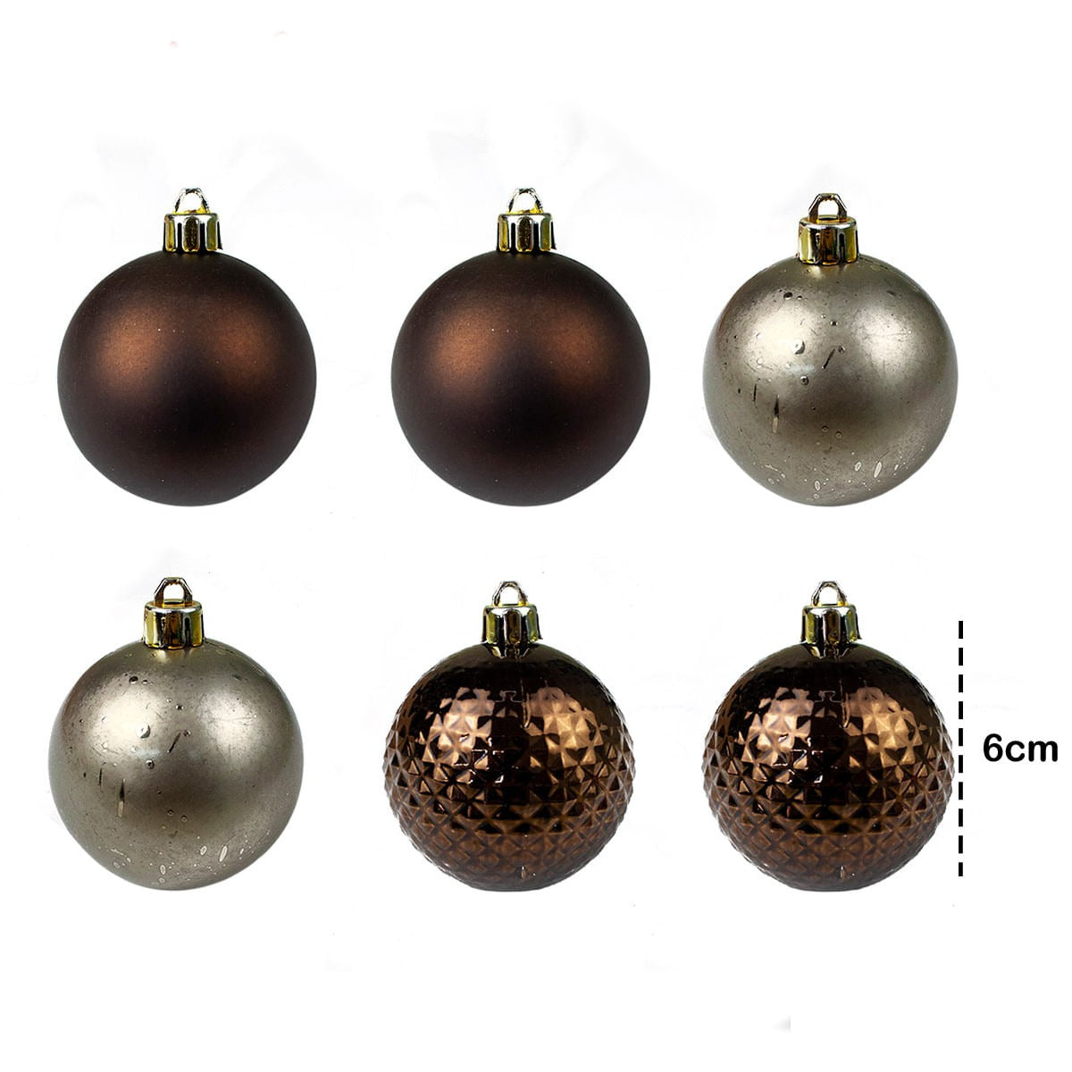 Bolas de Natal Merita 6cm Marrom e Dourado 6 Unidades – Sofisticação e Estilo para Sua Decoração
