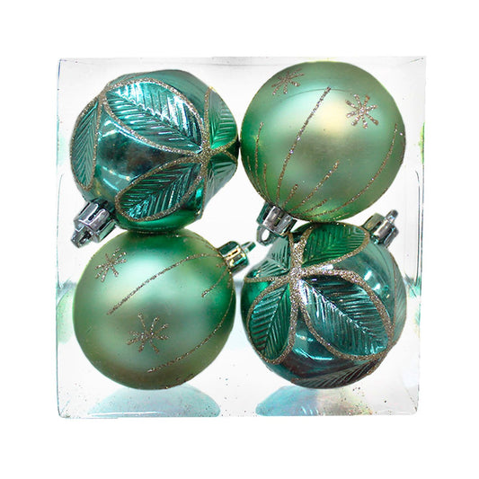 Bolas de Natal Merita 6cm Decoradas Verde e Dourado 4 Unidades – Estilo e Sofisticação para Sua Decoração