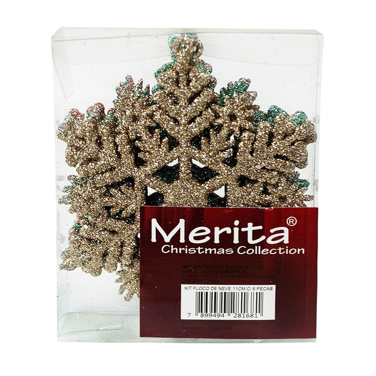 Enfeite Natalino Floco de Neve 11cm 6 Unidades – Merita CDA-1233 | Charme e Elegância para sua Decoração
