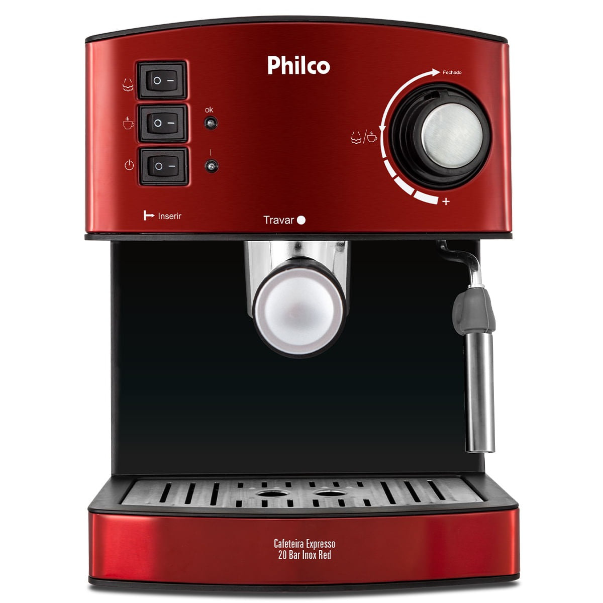 Cafeteira Expresso & Cápsulas Philco PCF24 20 Bar Inox Red 1,6L 4 em 1