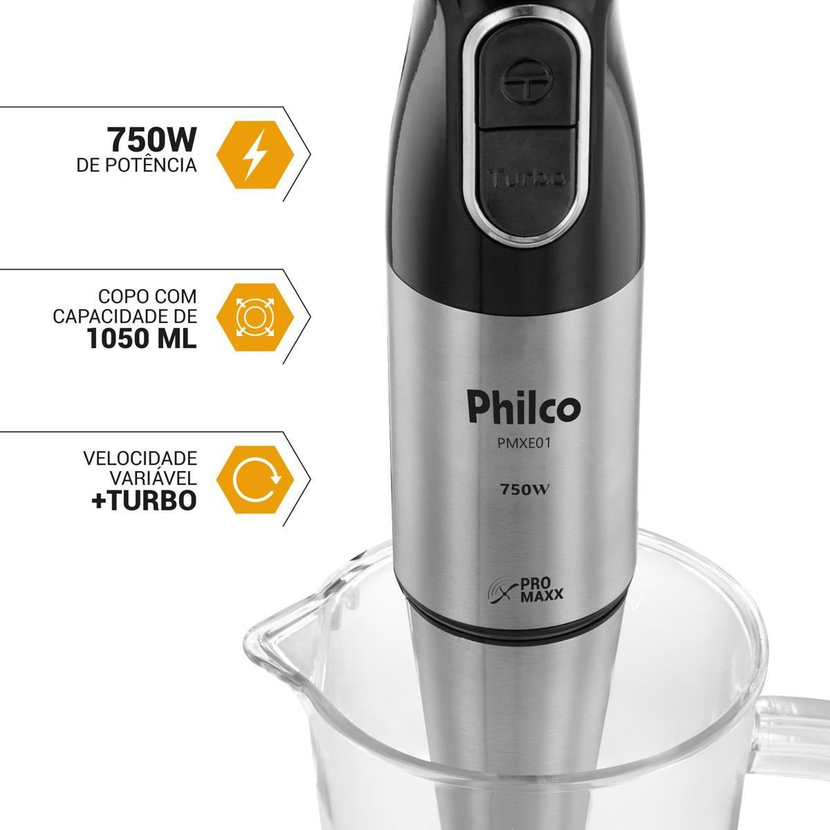 Mixer Philco PMXE01 Inox, 750W, Copo 1050ml com Alça e Tampa – SEG IMPORTS