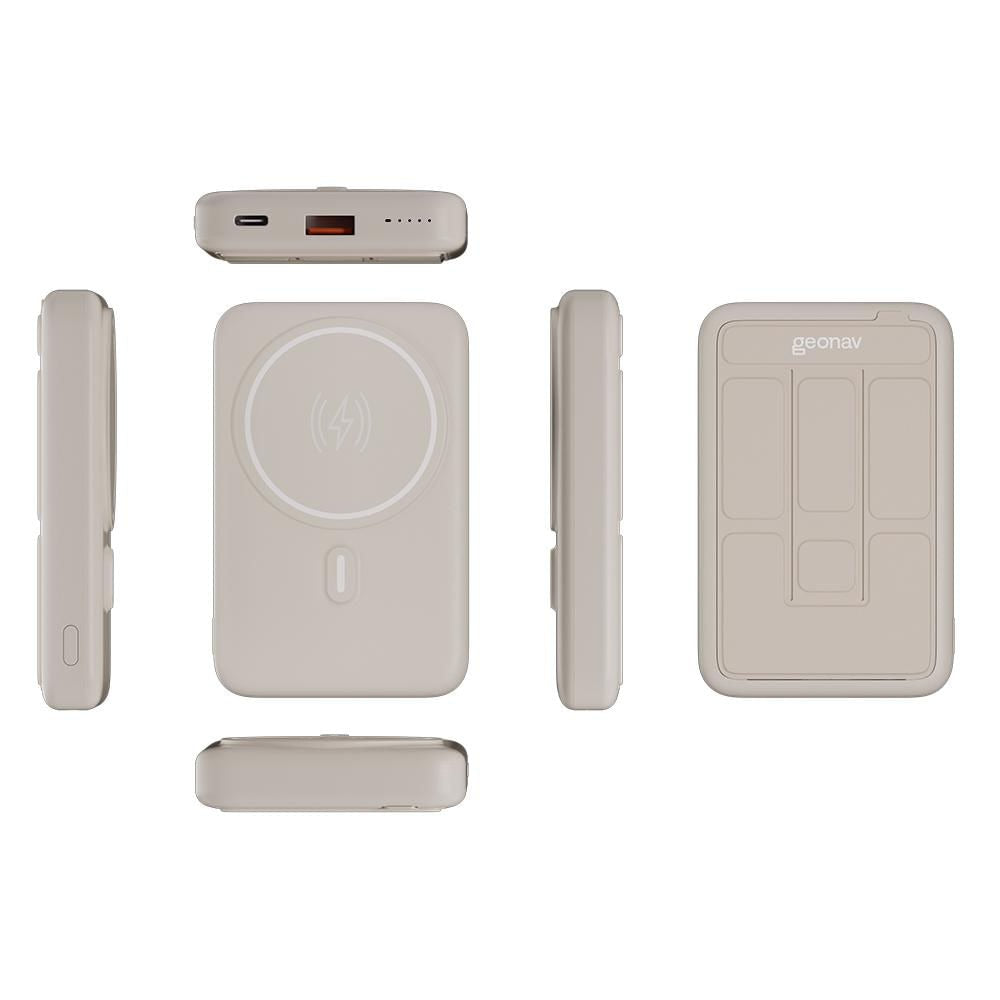 Carregador Portátil Geonav 10.000mAh com Suporte Dobrável, Indução MagSafe, USB-C/USB-A – Off White