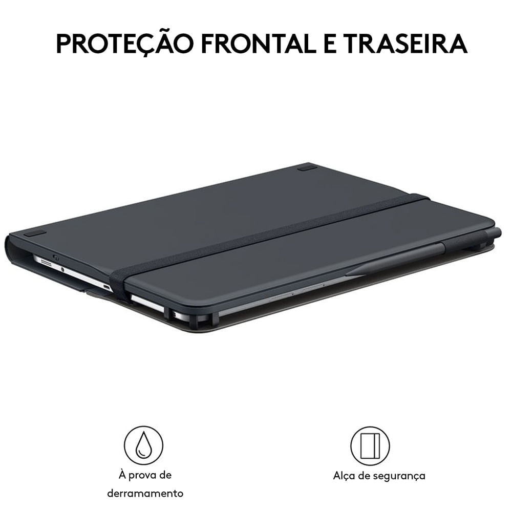 Capa com Teclado Bluetooth Logitech Universal Folio para Tablets 9-10” Android, Apple e Windows – Preto