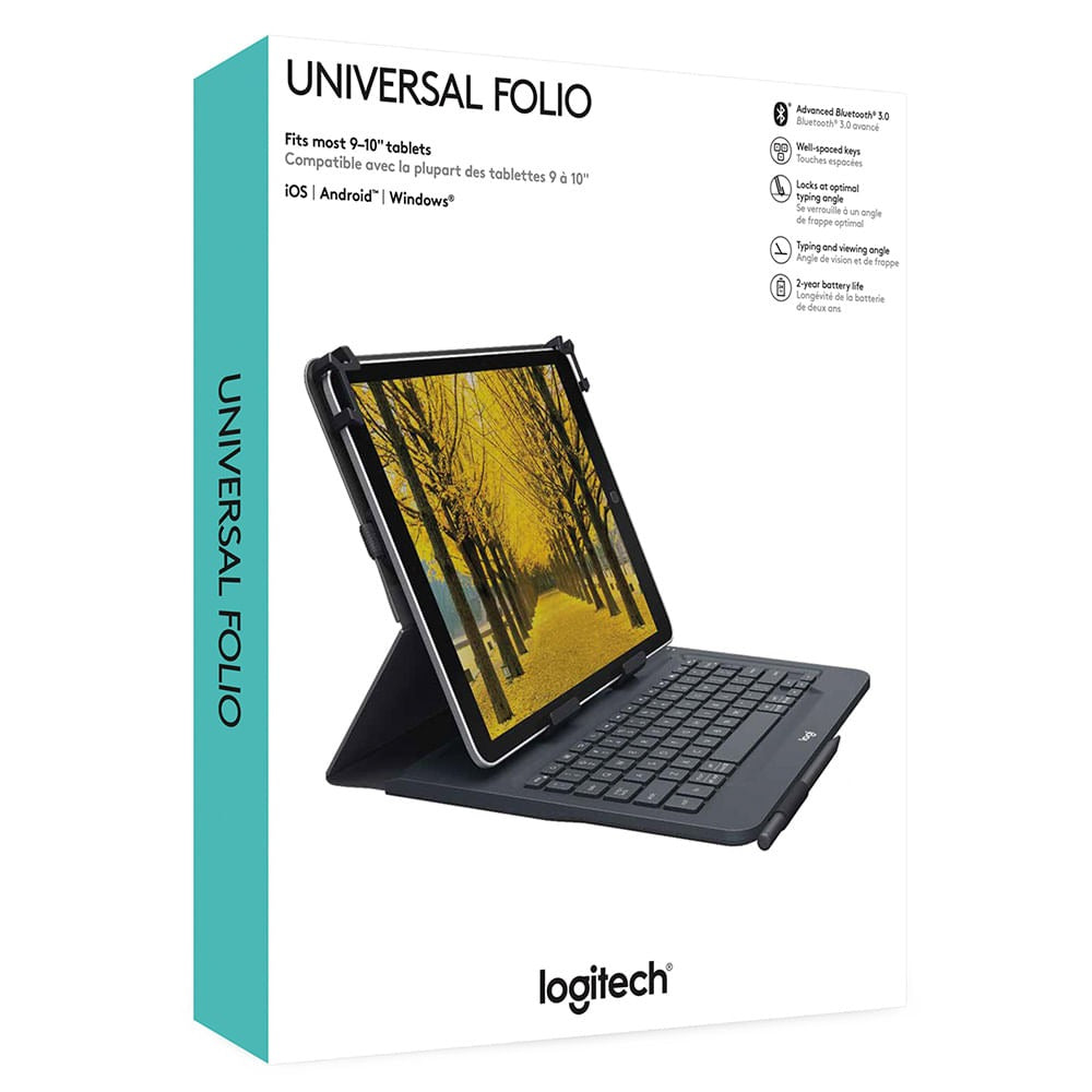 Capa com Teclado Bluetooth Logitech Universal Folio para Tablets 9-10” Android, Apple e Windows – Preto