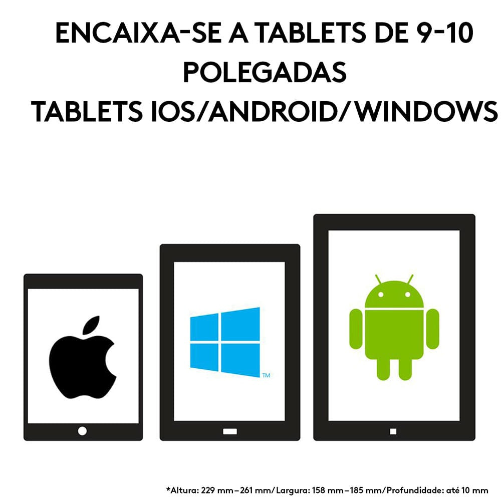 Capa com Teclado Bluetooth Logitech Universal Folio para Tablets 9-10” Android, Apple e Windows – Preto