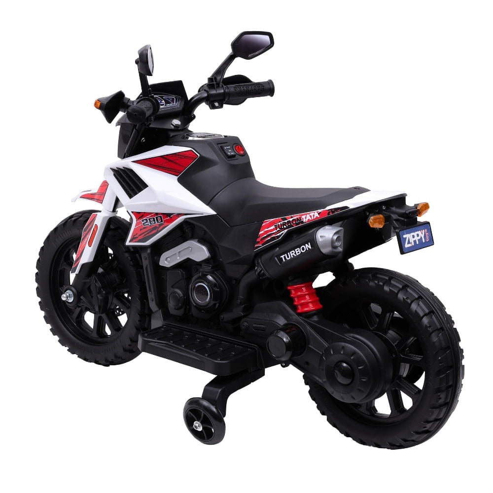 Moto Elétrica Infantil Turbon com Rodinhas Branco – Zippy Toys 6V
