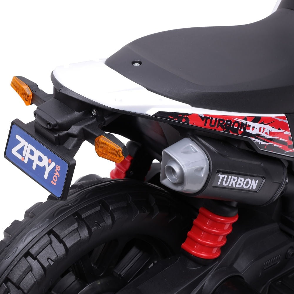 Moto Elétrica Infantil Turbon com Rodinhas Branco – Zippy Toys 6V