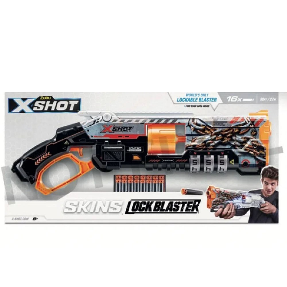 Lançador de Dardos X-Shot Skins Lockable Blaster 16x – Seg Imports – Brinquedo Original, Colorido e Resistente para Meninos que Amam Ação e Diversão