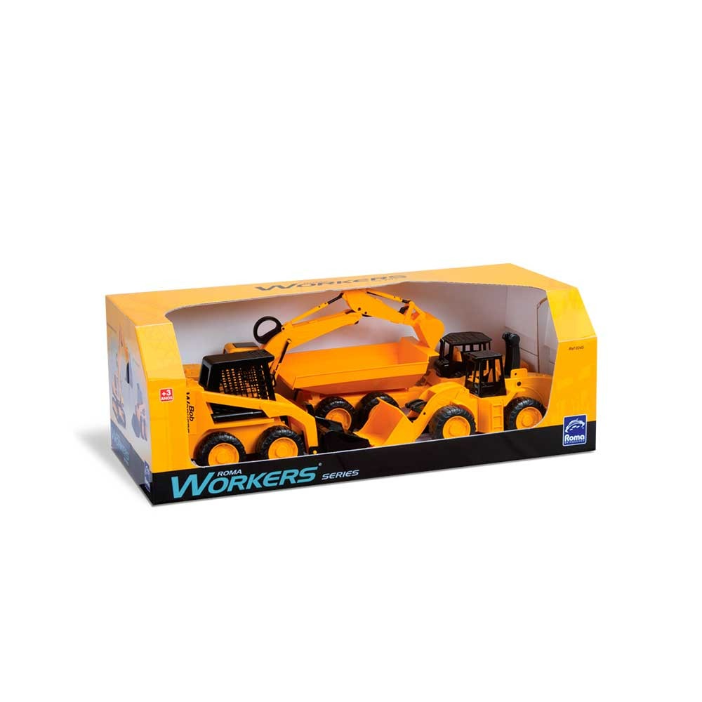 Tratores de Brinquedo Workers Series 4 em 1 – Conjunto de Máquinas de Construção