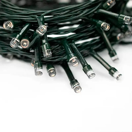 Cordão de Luz Natalino Pisca Pisca 100 LEDs Branco 127V 9,7m Fio Verde V8 Iluminatal