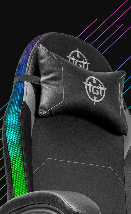 Cadeira Gamer TGT Heron RGB Preto – Encosto Reclinável 90° a 135°, Espuma de Alta Densidade, Couro PU, Base de Metal e Iluminação LED RGB – Seg Imports