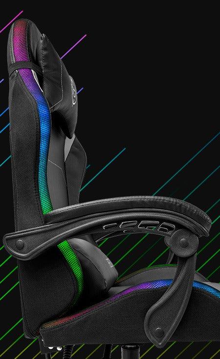 Cadeira Gamer TGT Heron RGB Preto – Encosto Reclinável 90° a 135°, Espuma de Alta Densidade, Couro PU, Base de Metal e Iluminação LED RGB – Seg Imports