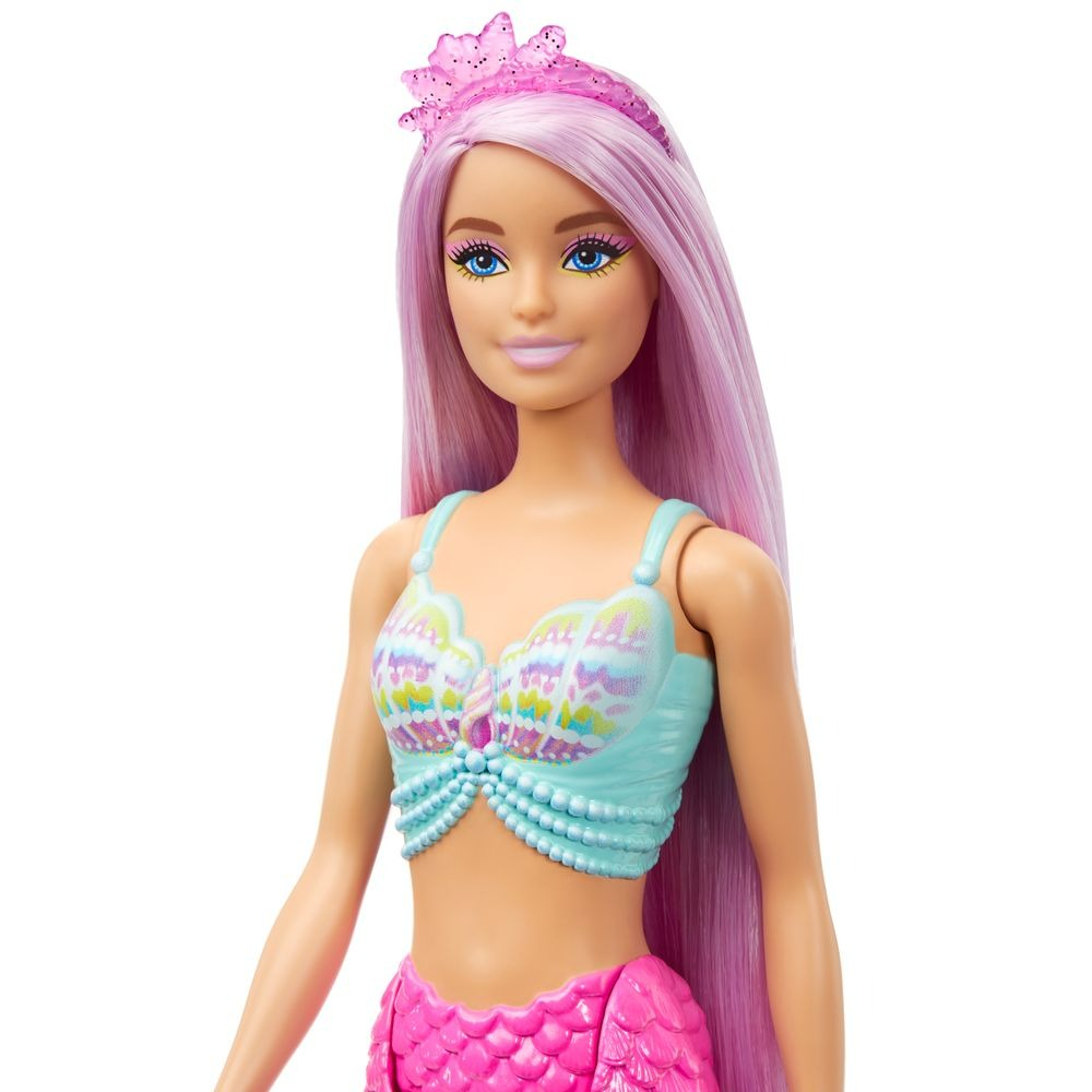 Boneca Barbie Sereia Cabelo Longo Lilás Cauda Rosa Escova e Acessórios