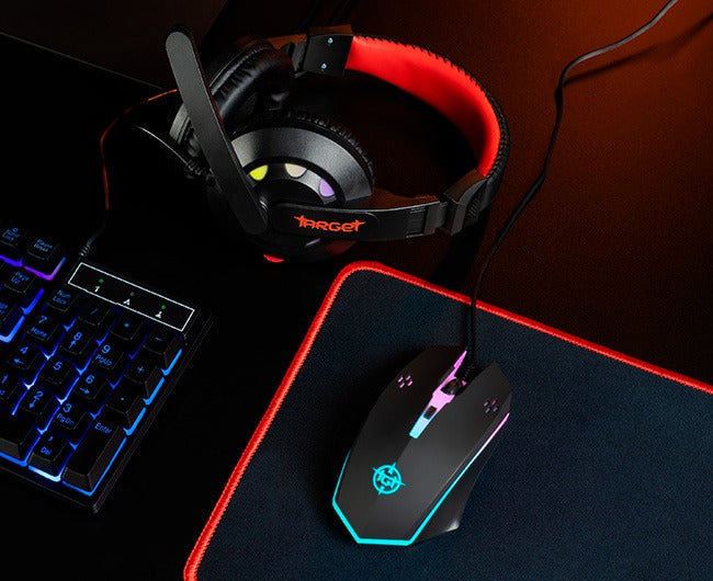 Combo Gamer TGT Ariete 4 em 1 – Teclado ABNT2, Mouse 1600 DPI, Mousepad e Headset 40 mm – Rainbow LED – Seg Imports