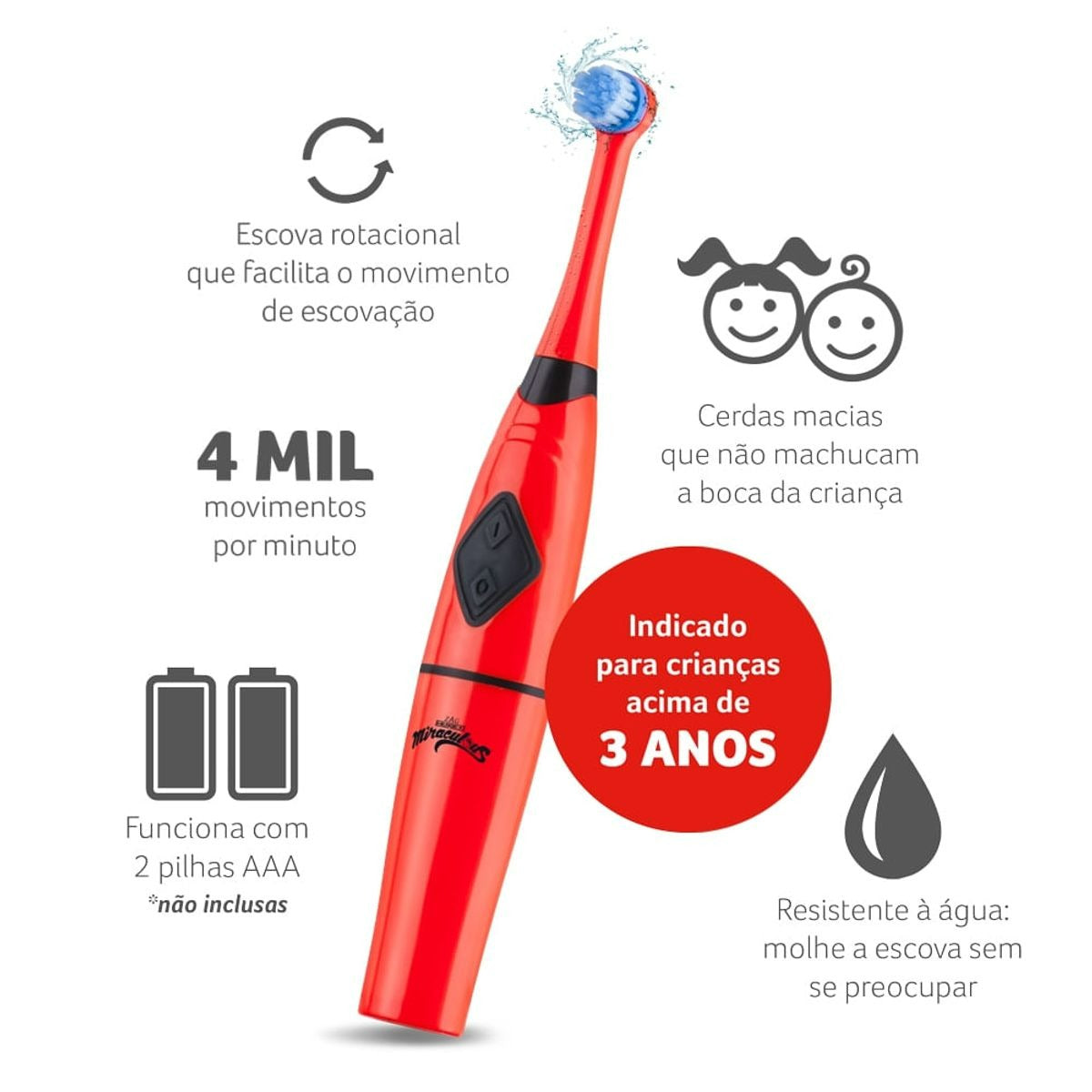 SEG Imports – Escova Elétrica Infantil Lady Bug Miraculous HC428 – Limpeza Profunda, Diversão e Sorriso Saudável!