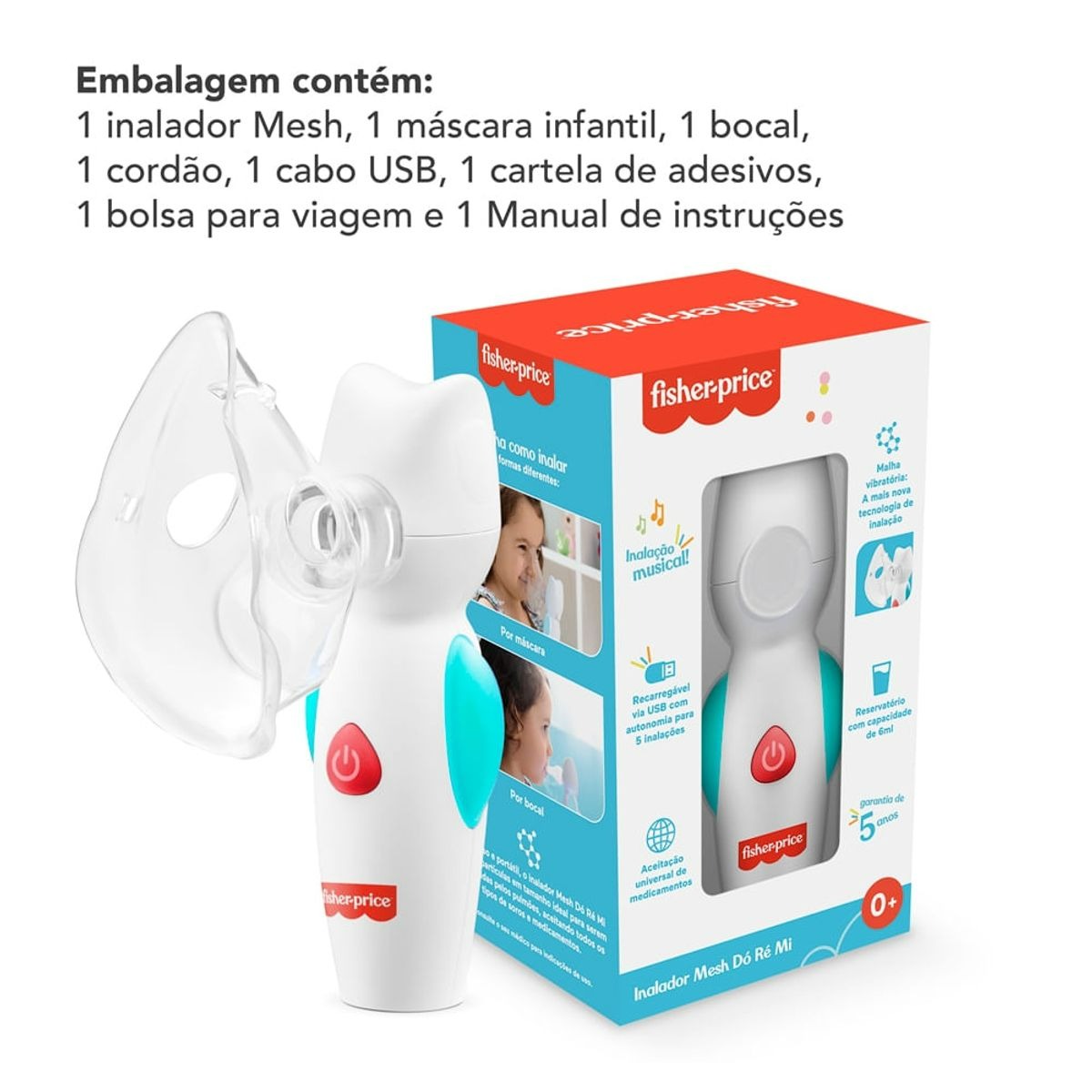 Inalador Mesh Dó Ré Mi Fisher-Price HC220 – Portátil, Musical e Recarregável via USB