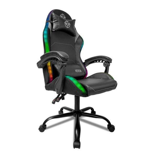 Cadeira Gamer TGT Heron RGB Preto – Encosto Reclinável 90° a 135°, Espuma de Alta Densidade, Couro PU, Base de Metal e Iluminação LED RGB – Seg Imports