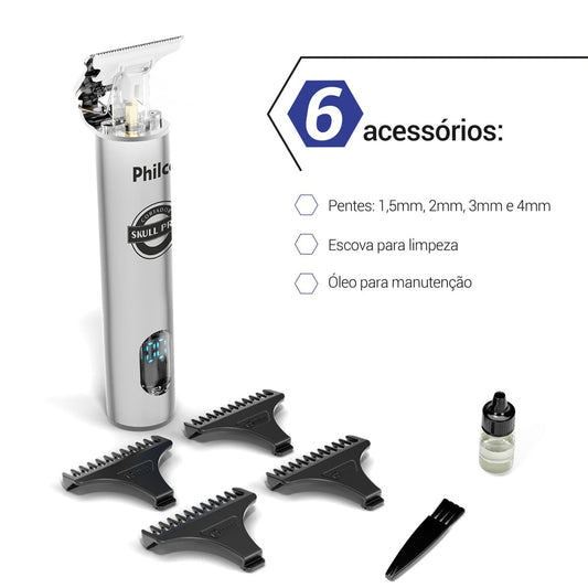 Cortador de Cabelos Philco PCRE1 Sem Fio – Lâmina em Cerâmica, Display LED, 4 Pentes de Corte, Bivolt, Carregamento USB e Autonomia de 1 Hora – Seg Imports