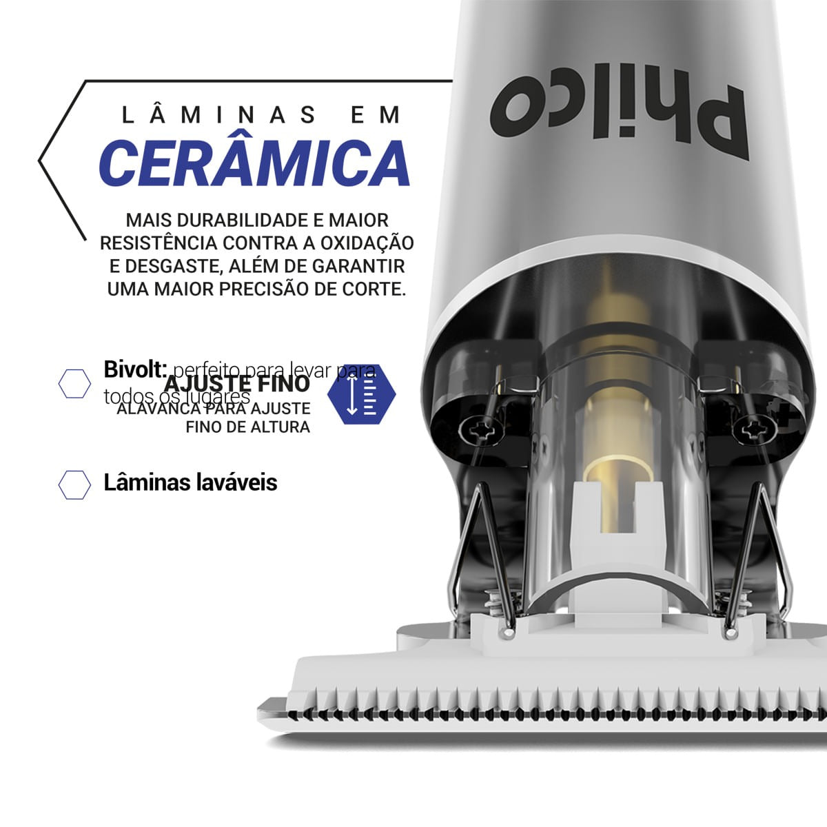Cortador de Cabelos Philco PCRE1 Sem Fio – Lâmina em Cerâmica, Display LED, 4 Pentes de Corte, Bivolt, Carregamento USB e Autonomia de 1 Hora – Seg Imports