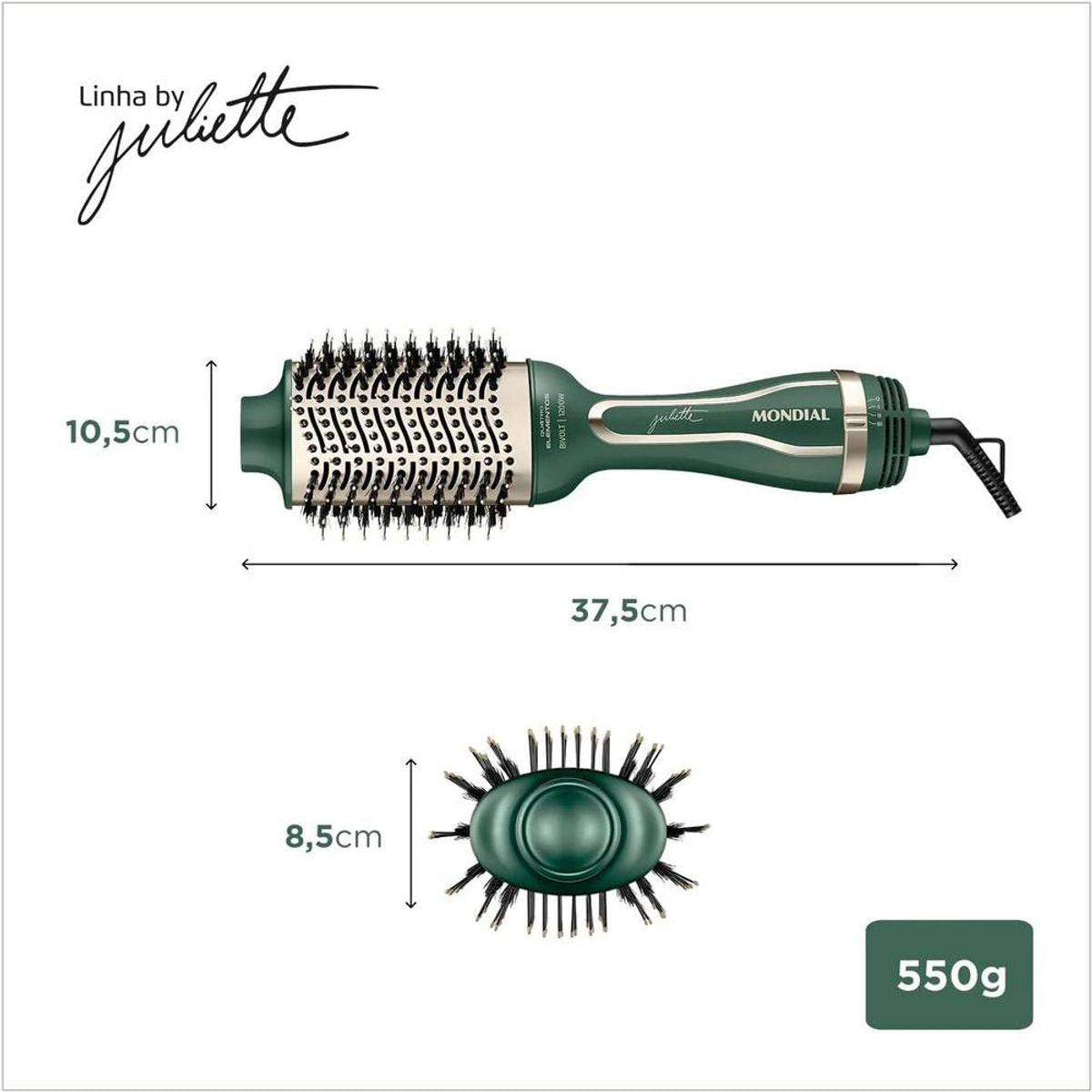 Escova Secadora Mondial By Juliette ES-JU-02 Verde Oliva 1300W Bivolt – 4 Elementos de Proteção
