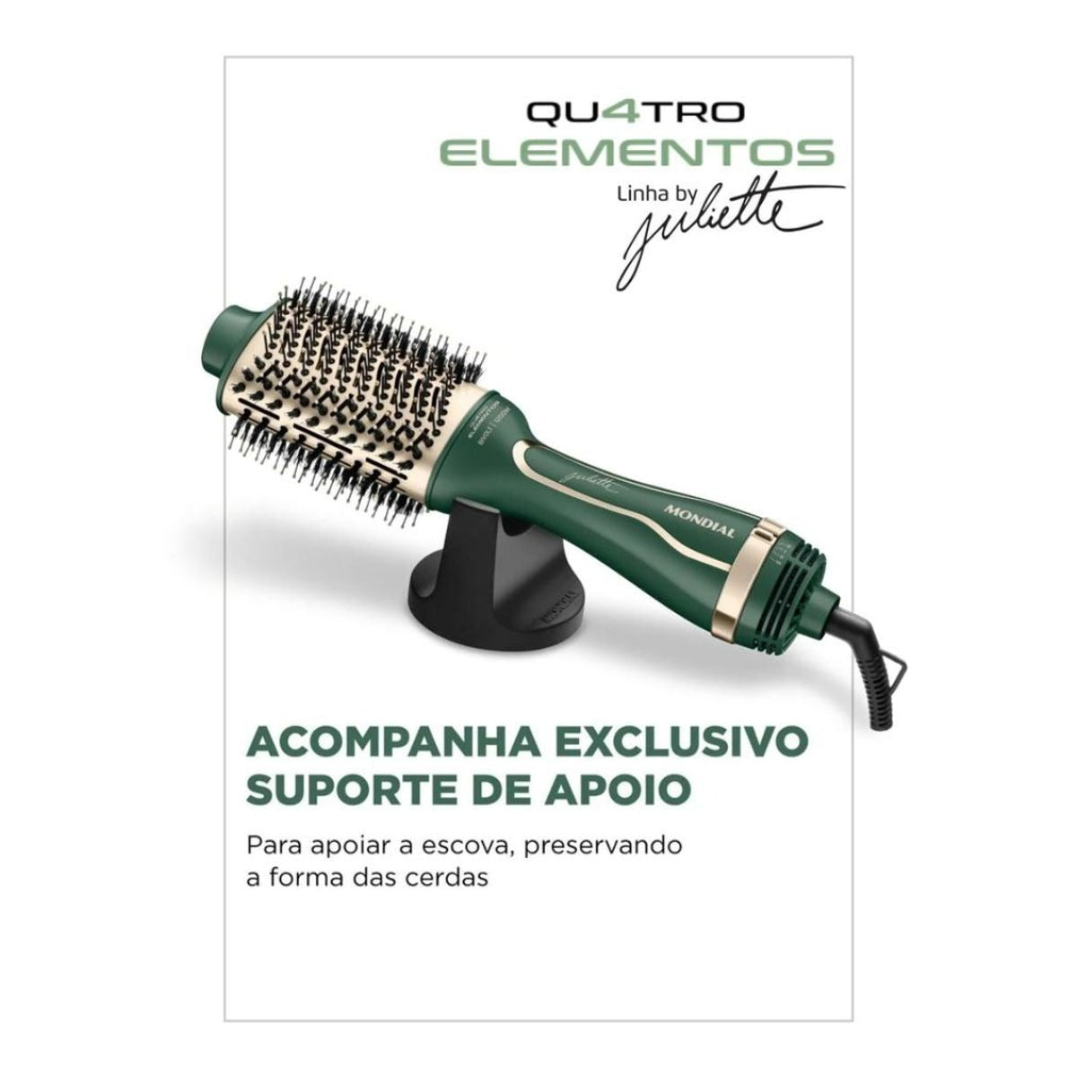 Escova Secadora Mondial By Juliette ES-JU-02 Verde Oliva 1300W Bivolt – 4 Elementos de Proteção
