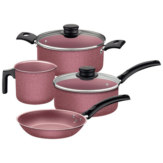 Jogo de Panelas Tramontina Turim em Aluminio com Revestimento Interno e Externo em Antiaderente Starflon Max Rosa 04 Peças
