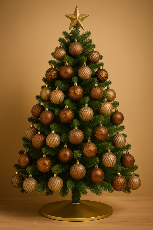 Bolas de Natal Merita 8cm Decoradas Marrom e Dourado 4 Unidades – Elegância e Brilho para Sua Decoração