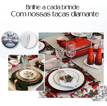 Jogo 6 Taças Diamante Vidro 330ml Copo Diamond Moderno Luxo Transparente Butter Cream Diamante Lapidado
