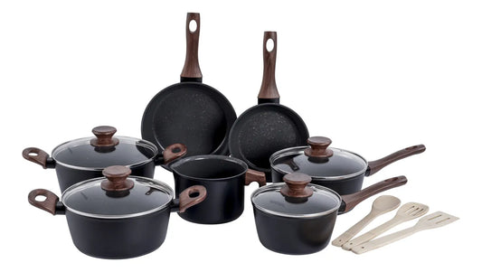Jogo de panelas de cozinha Mimo Style Cook Fundo de Tripla Indução com 10 peças de alumínio black Conjunto de Panelas Mimo Style Cook Black Indução 10 Peças – Revestimento Cerâmico