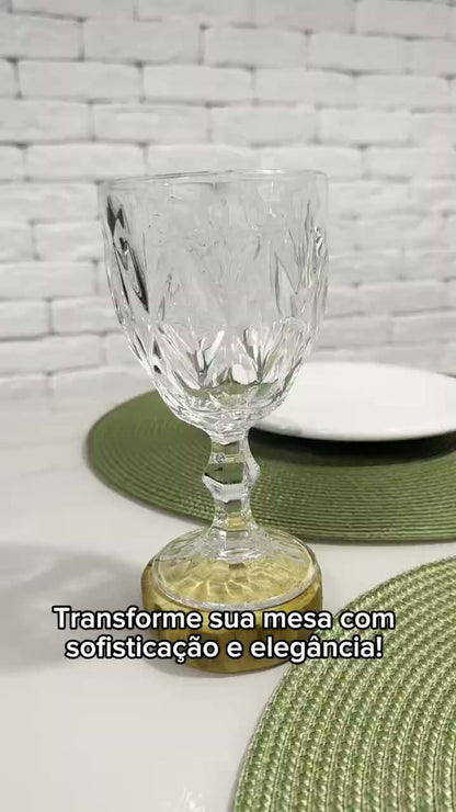 Jogo 6 Taças Diamante Vidro 330ml Copo Diamond Moderno Luxo Transparente Butter Cream Diamante Lapidado