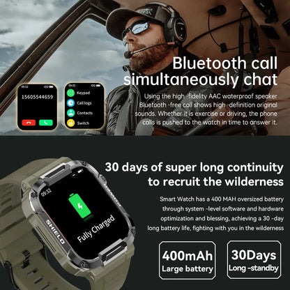 Smartwatch Militar 2025 – GPS, Chamadas BT, Fitness, À Prova d’Água, Compatível Android e iOS