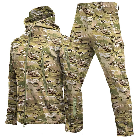Conjunto Masculino Inverno – Jaqueta Tática com Capuz à Prova d’Água + Calça Cargo, Forro Fleece, Ideal para Trilhas, Caça e Atividades ao Ar Livre