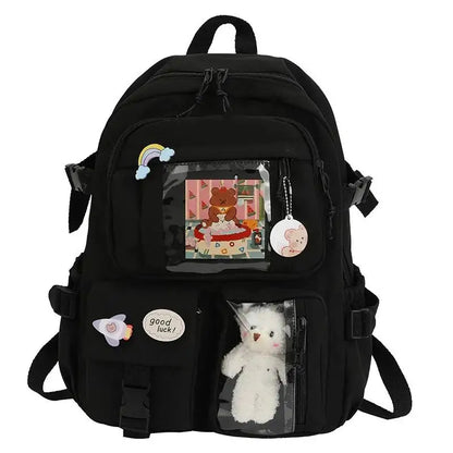 Mochila Feminina Impermeável Multi-Bolsos – Estilo Kawaii para Escola, Faculdade e Laptop